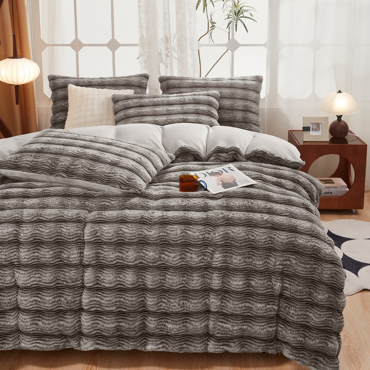 91家纺网 家纺一手货源 找家纺 （总）乐居家纺 2025新款加厚兔毛绒纯色四件套套件系列