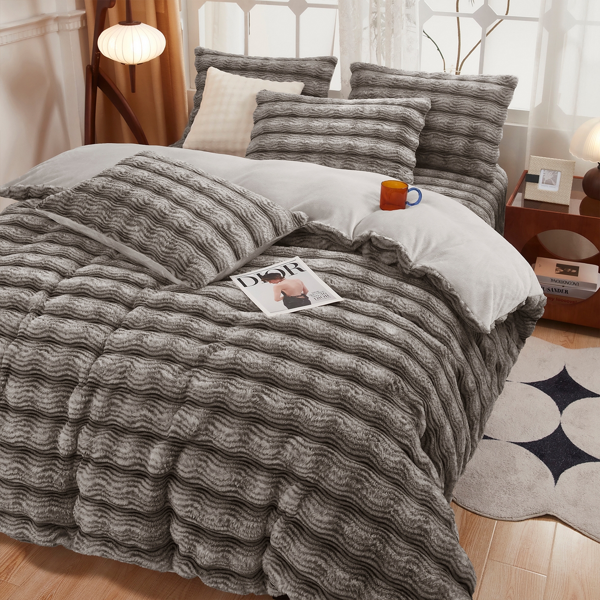 91家纺网 家纺一手货源 找家纺 （总）乐居家纺 2025新款加厚兔毛绒纯色四件套套件系列