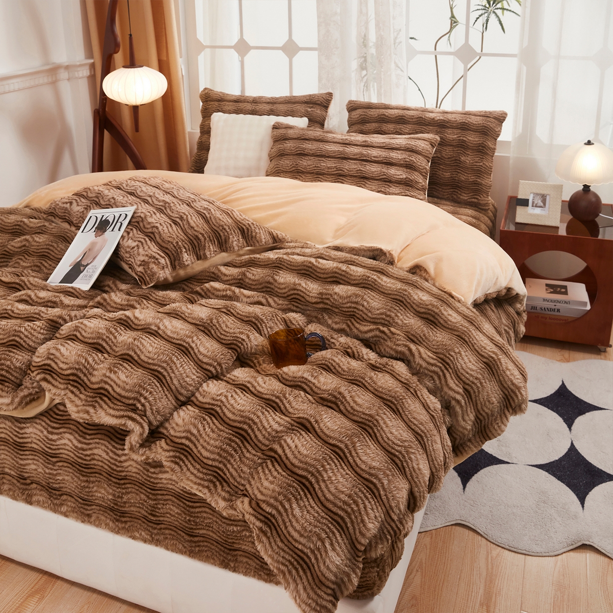 91家纺网 家纺一手货源 找家纺 （总）乐居家纺 2025新款加厚兔毛绒纯色四件套套件系列