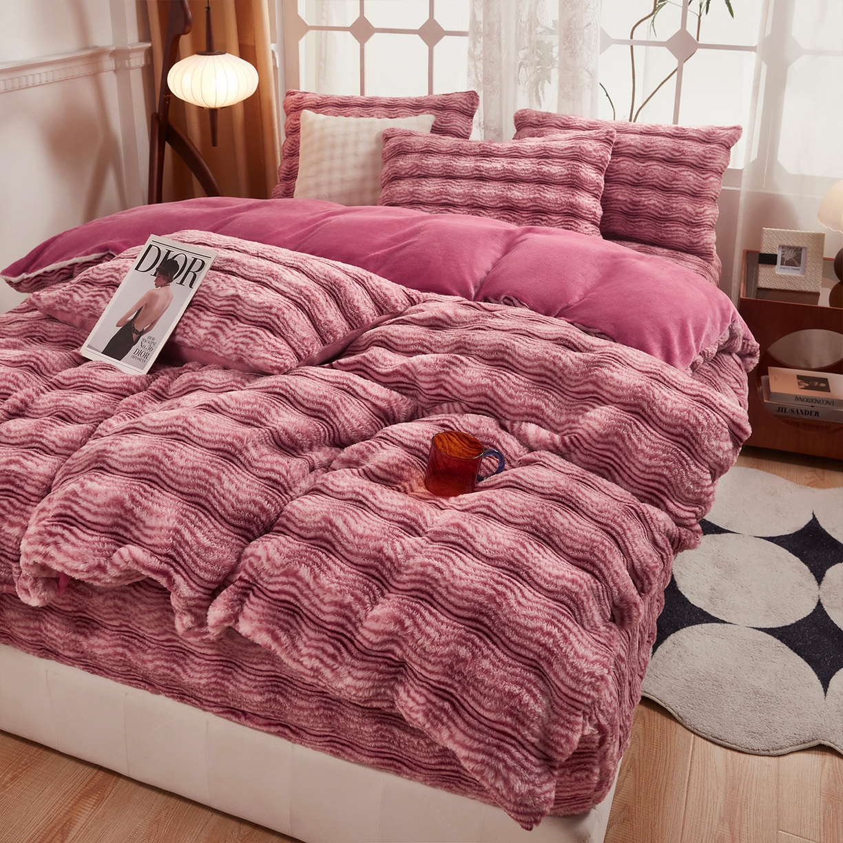 91家纺网 家纺一手货源 找家纺 （总）乐居家纺 2025新款加厚兔毛绒纯色四件套套件系列