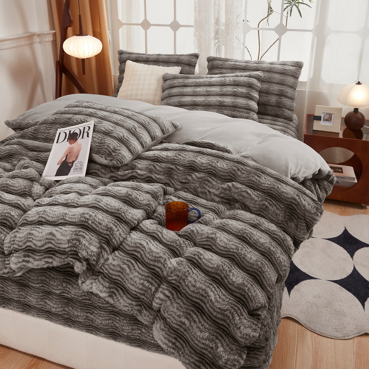 91家纺网 家纺一手货源 找家纺 （总）乐居家纺 2025新款加厚兔毛绒纯色四件套套件系列