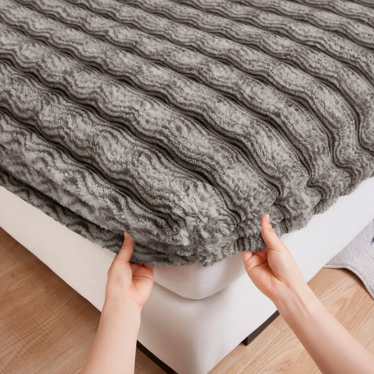 91家纺网 家纺一手货源 找家纺 （总）乐居家纺 2025新款加厚兔毛绒纯色床笠系列