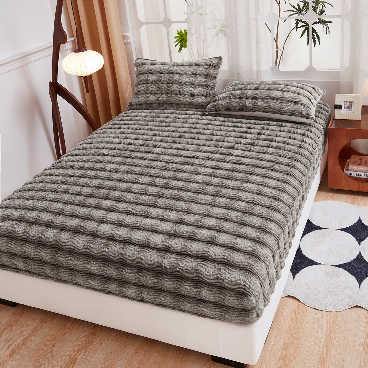 91家纺网 家纺一手货源 找家纺 （总）乐居家纺 2025新款加厚兔毛绒纯色床笠系列