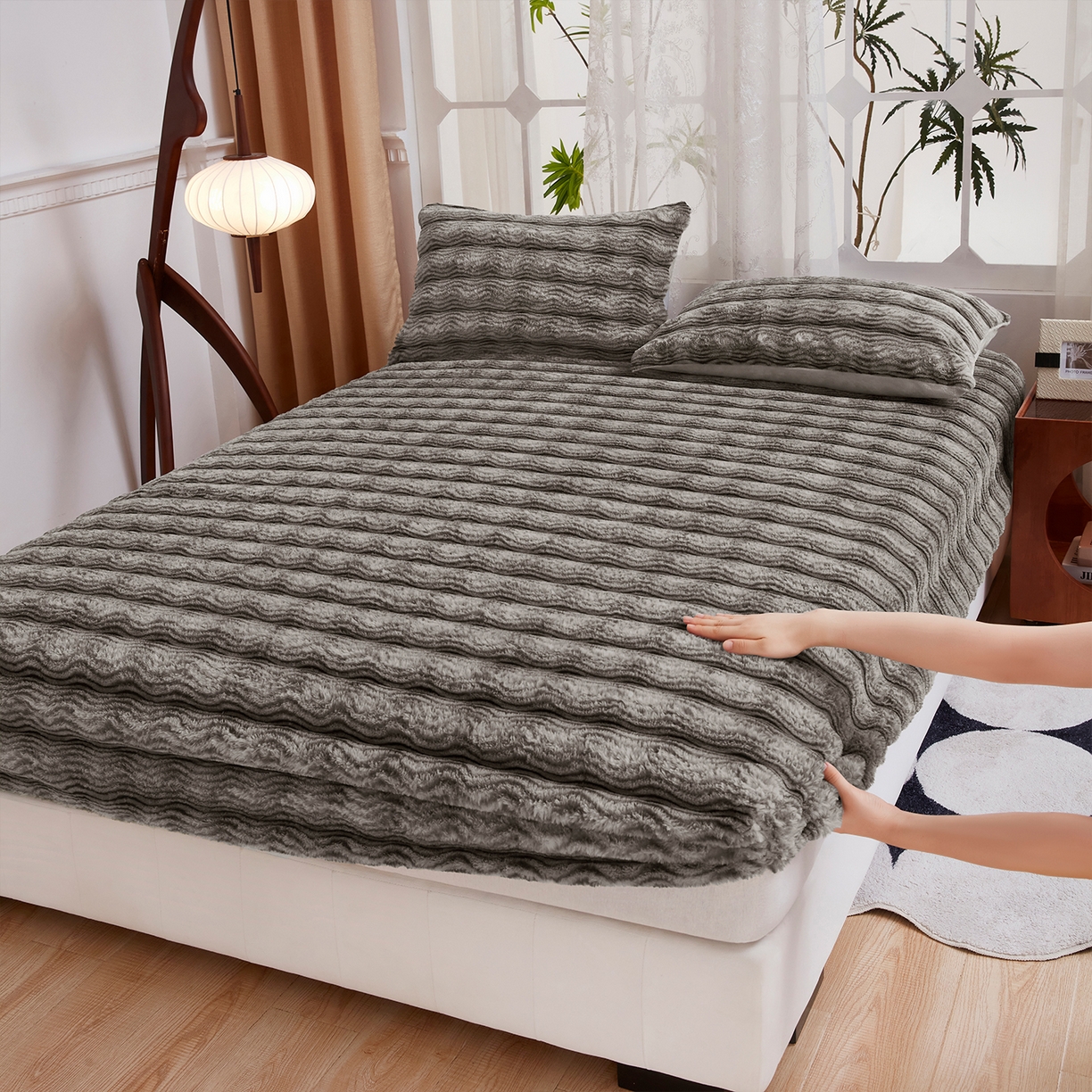 91家纺网 家纺一手货源 找家纺 （总）乐居家纺 2025新款加厚兔毛绒纯色床笠系列