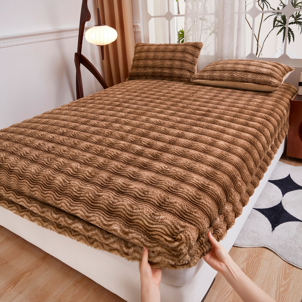 91家纺网 家纺一手货源 找家纺 （总）乐居家纺 2025新款加厚兔毛绒纯色床笠系列