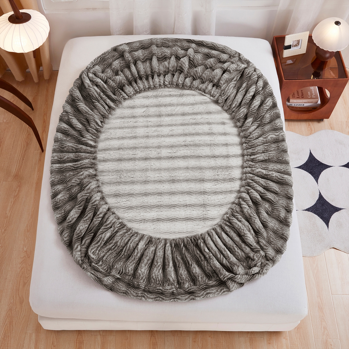 91家纺网 家纺一手货源 找家纺 （总）乐居家纺 2025新款加厚兔毛绒纯色床笠系列