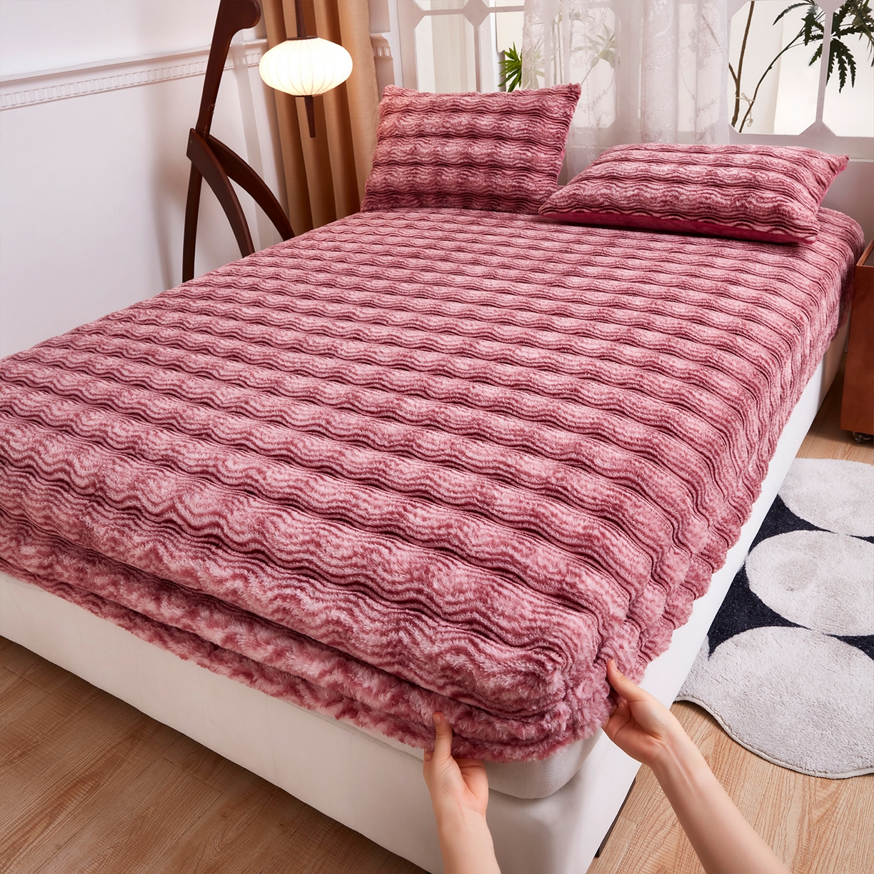 91家纺网 家纺一手货源 找家纺 （总）乐居家纺 2025新款加厚兔毛绒纯色床笠系列