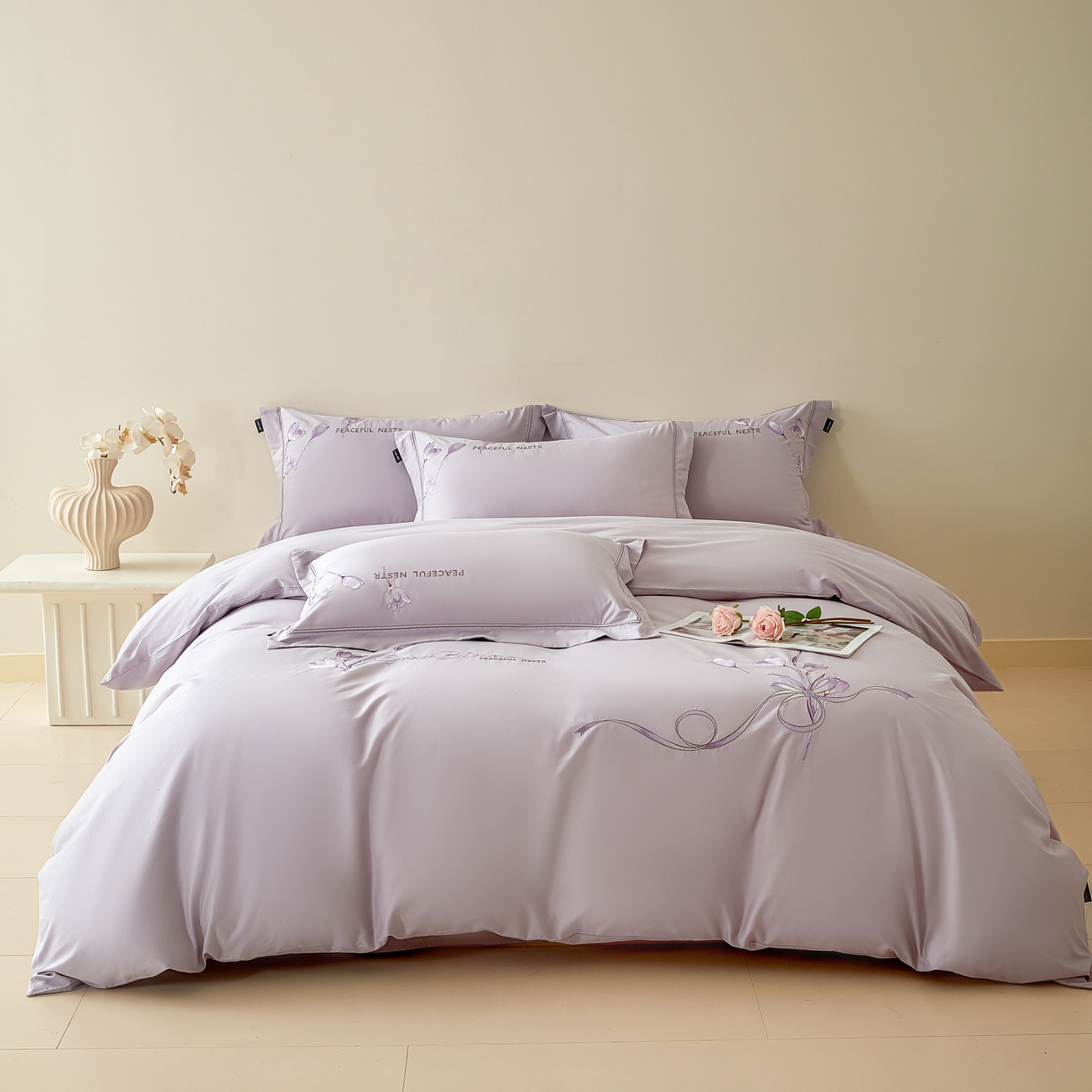 91家纺网 家纺一手货源 找家纺 （总）洺兰家居 2025新疆长绒棉高支高密刺绣款绣花四件套-郁金香