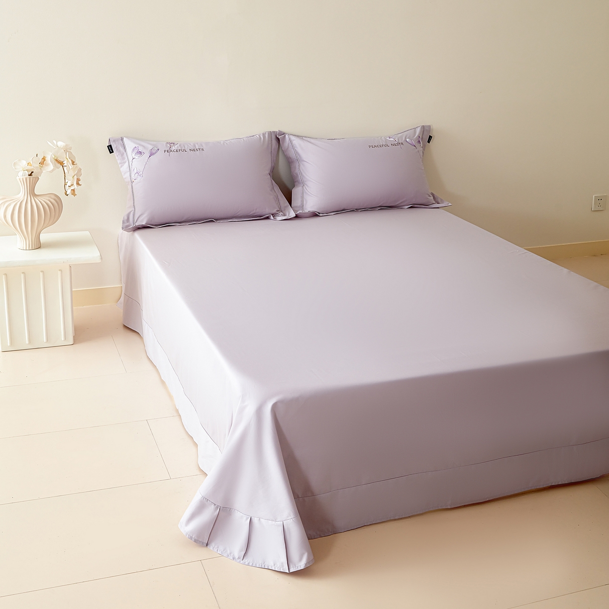 91家纺网 家纺一手货源 找家纺 洺兰家居 2025新疆长绒棉高支高密刺绣款绣花四件套-郁金香 郁金香-紫