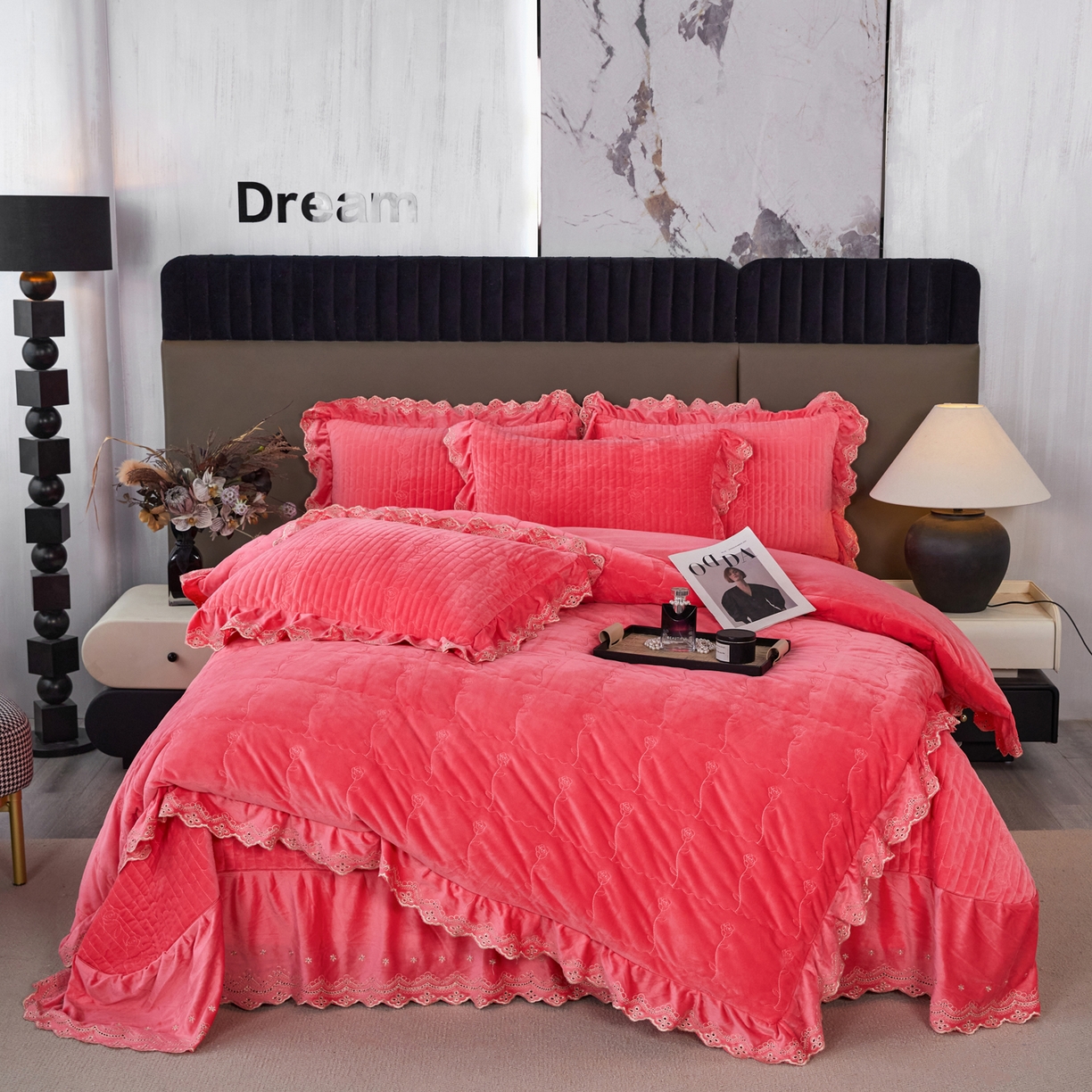 91家纺网 家纺一手货源 找家纺 （总）默忆 2025新款婴儿绒宝宝绒玫瑰版床盖款四件套-慕达