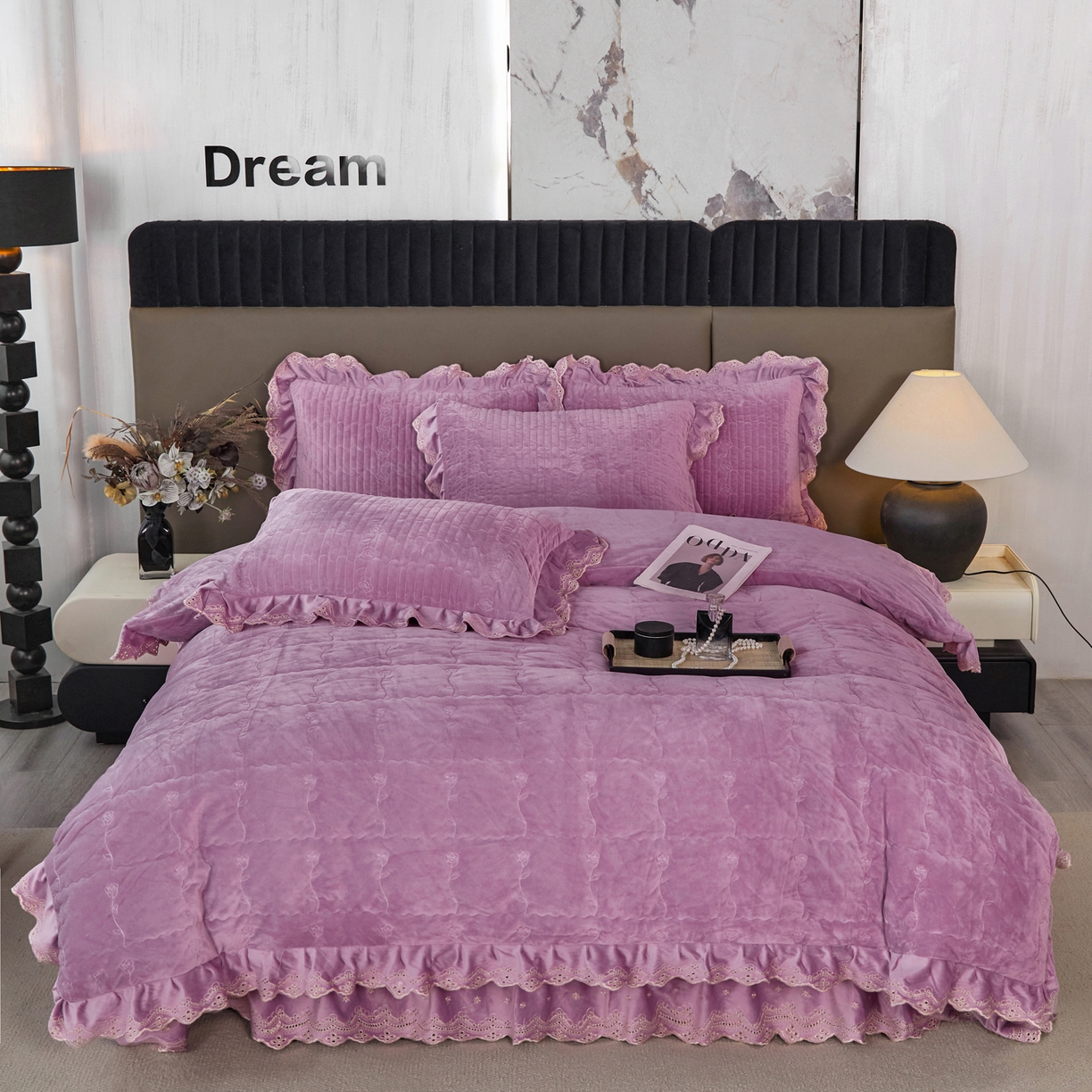 91家纺网 家纺一手货源 找家纺 默忆 2025新款婴儿绒宝宝绒玫瑰版床盖款四件套-慕达 慕达-紫