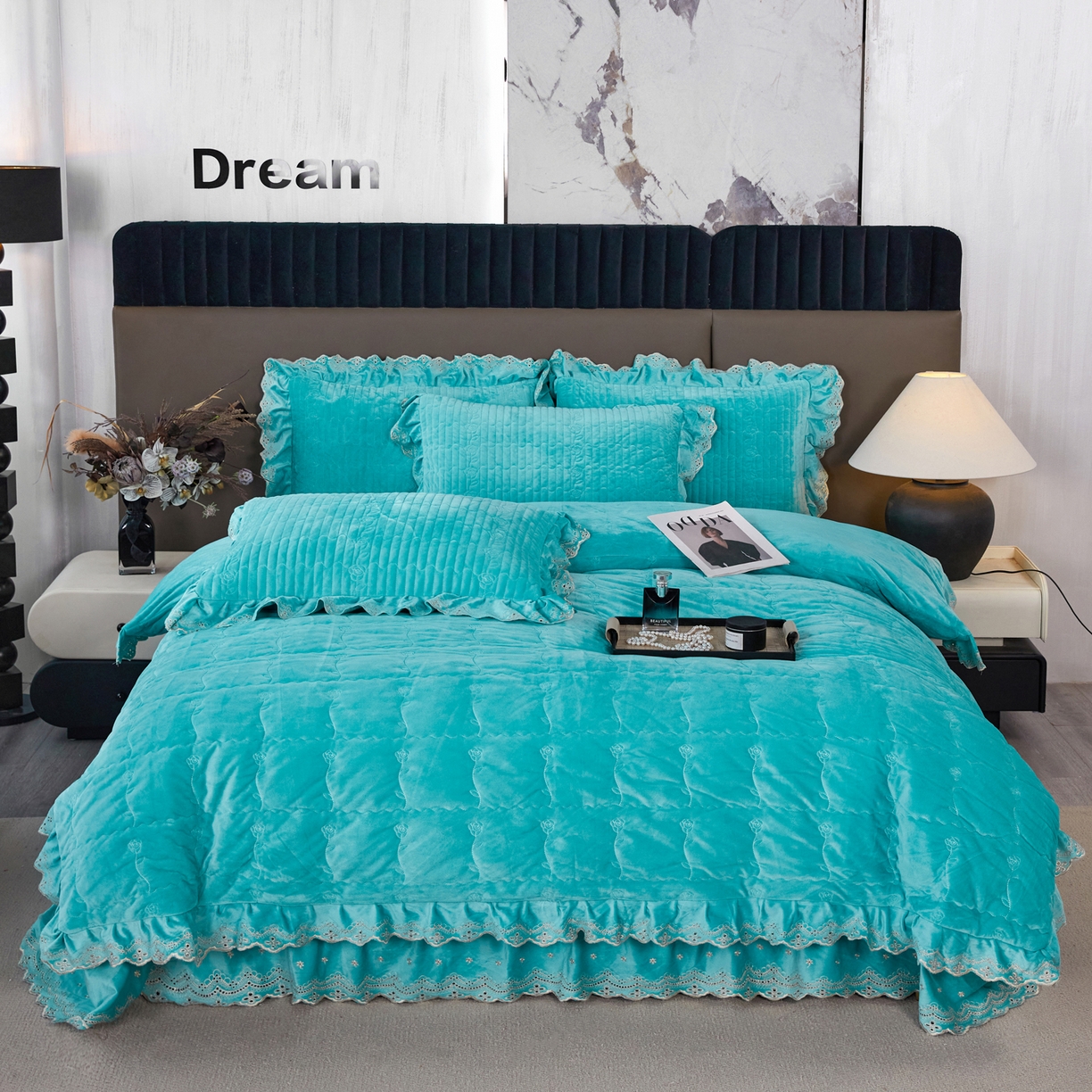 91家纺网 家纺一手货源 找家纺 默忆 2025新款婴儿绒宝宝绒玫瑰版床盖款四件套-慕达 慕达-青