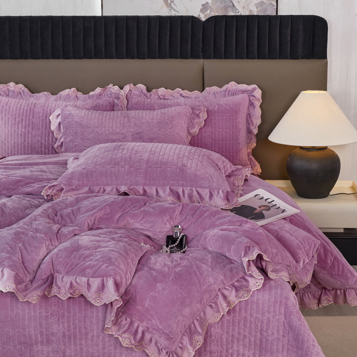 91家纺网 家纺一手货源 找家纺 默忆 2025新款婴儿绒宝宝绒玫瑰版床盖款四件套-慕达 慕达-紫