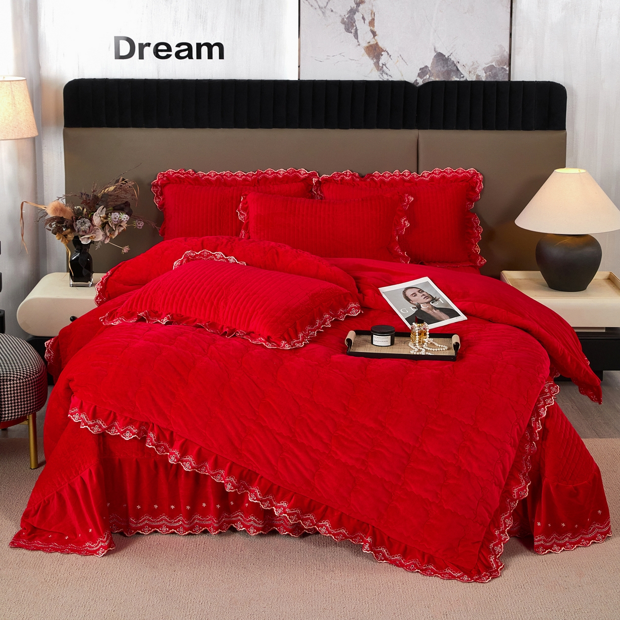 91家纺网 家纺一手货源 找家纺 （总）默忆 2025新款婴儿绒宝宝绒玫瑰版床盖款四件套-慕达