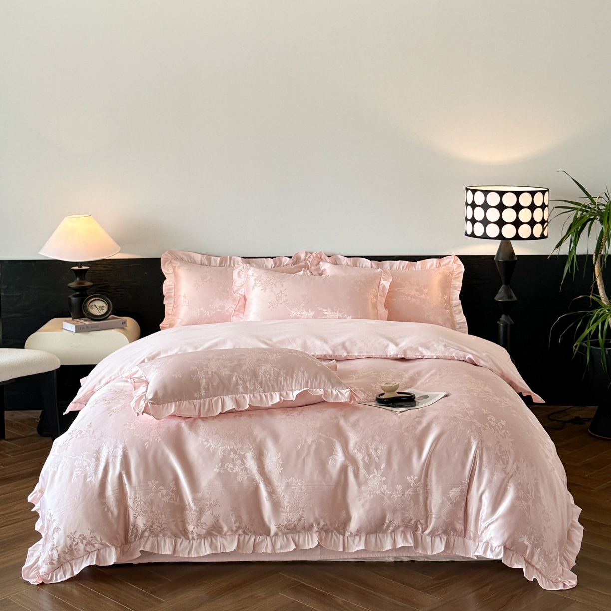 91家纺网 家纺一手货源 找家纺 帝王家纺 2025新款法式小清新秋冬季加厚保暖磨毛提花四件套-繁花 繁花-粉