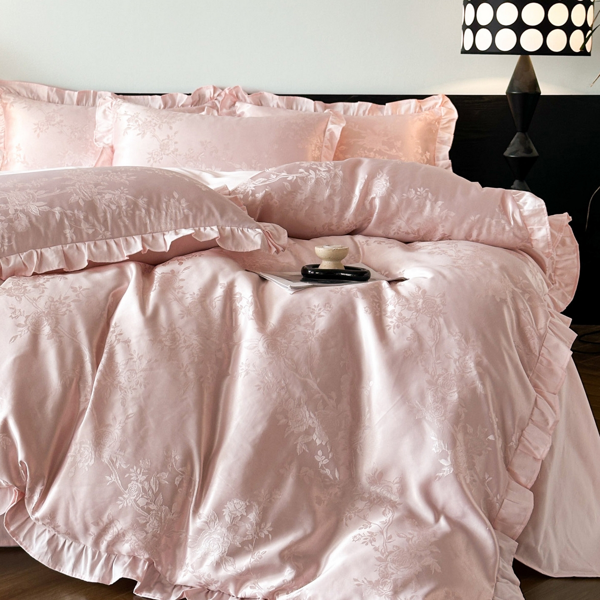 91家纺网 家纺一手货源 找家纺 帝王家纺 2025新款法式小清新秋冬季加厚保暖磨毛提花四件套-繁花 繁花-粉