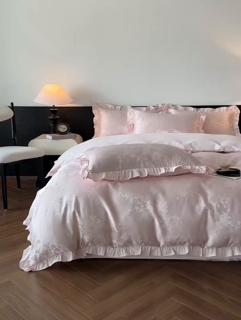 91家纺网 家纺一手货源 找家纺 帝王家纺 2025新款法式小清新秋冬季加厚保暖磨毛提花四件套-繁花 繁花-粉