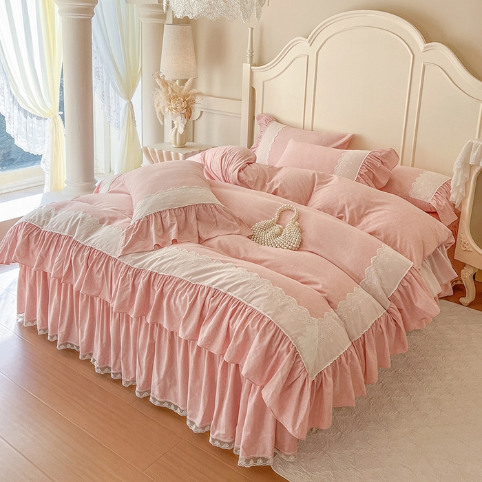 91家纺网 家纺一手货源 找家纺 （总）网红馆（ck家纺） 2025新款全棉磨毛蕾丝边花边四件套--梵妮系列