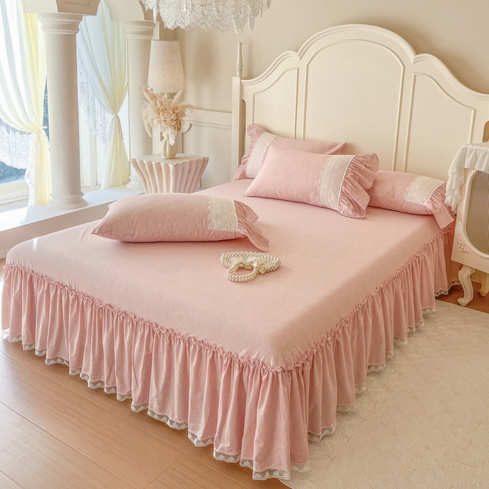 91家纺网 家纺一手货源 找家纺 网红馆（ck家纺） 2025新款全棉磨毛蕾丝边花边四件套--梵妮系列 梵妮-胭脂玉