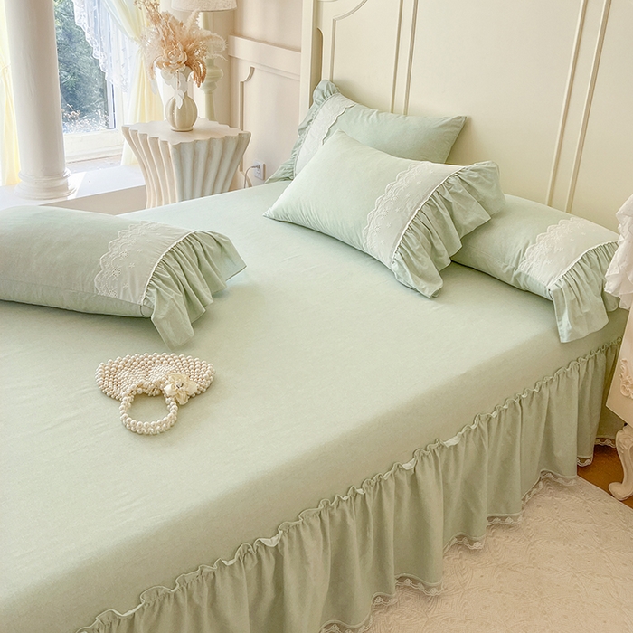 91家纺网 家纺一手货源 找家纺 网红馆（ck家纺） 2025新款全棉磨毛蕾丝边花边四件套--梵妮系列 梵妮-牛油果绿