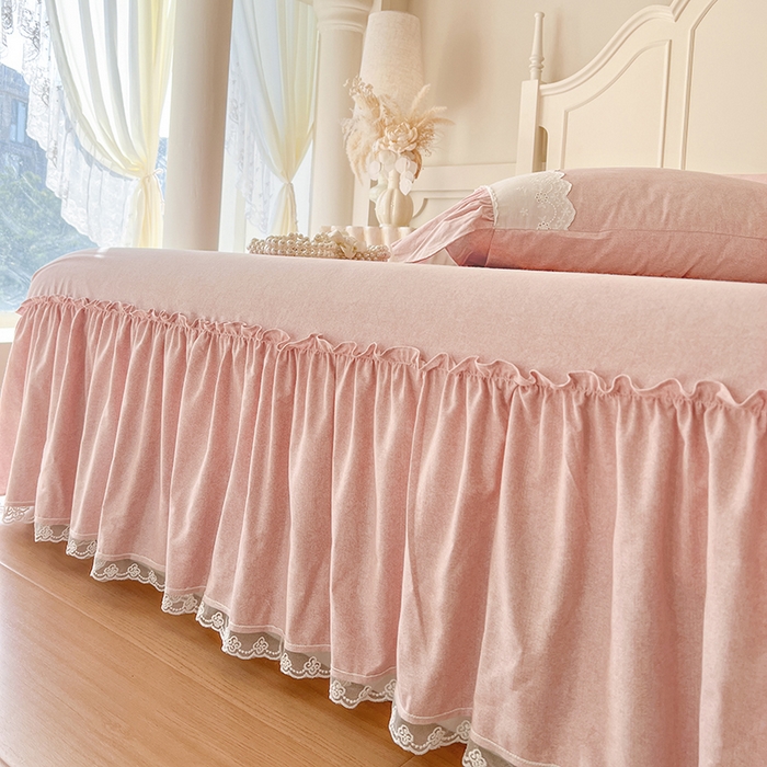 91家纺网 家纺一手货源 找家纺 网红馆（ck家纺） 2025新款全棉磨毛蕾丝边花边四件套--梵妮系列 梵妮-胭脂玉