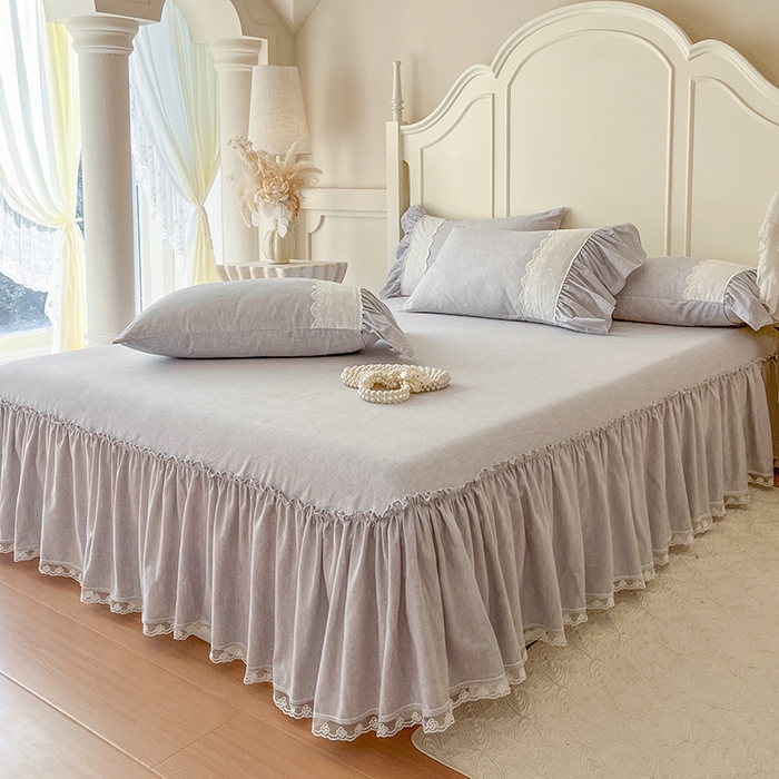 91家纺网 家纺一手货源 找家纺 网红馆（ck家纺） 2025新款全棉磨毛蕾丝边花边四件套--梵妮系列 梵妮-灰