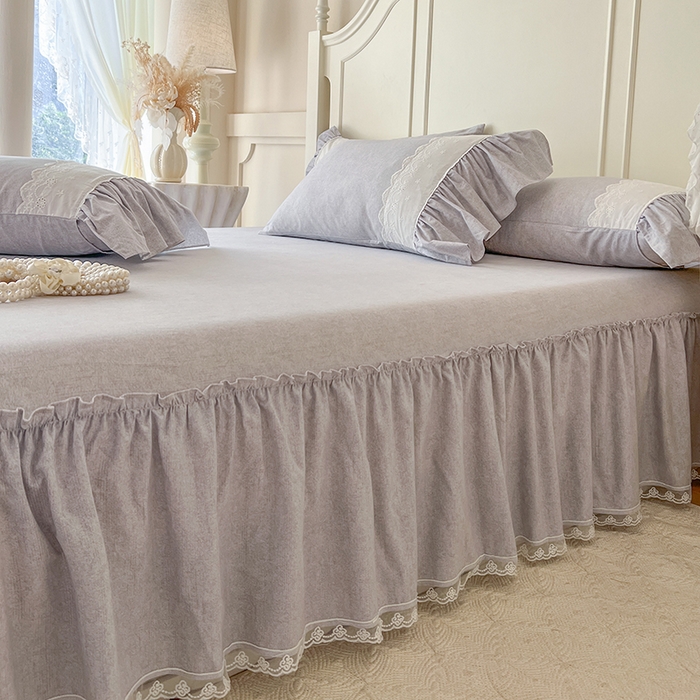 91家纺网 家纺一手货源 找家纺 网红馆（ck家纺） 2025新款全棉磨毛蕾丝边花边四件套--梵妮系列 梵妮-灰