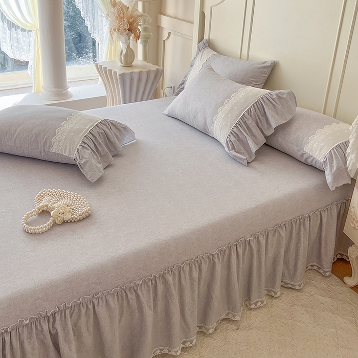 91家纺网 家纺一手货源 找家纺 网红馆（ck家纺） 2025新款全棉磨毛蕾丝边花边四件套--梵妮系列 梵妮-灰