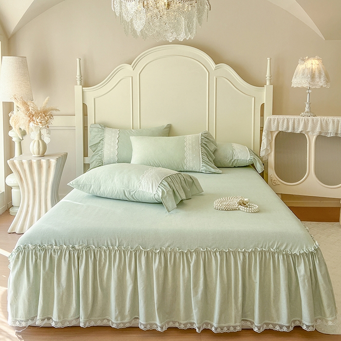 91家纺网 家纺一手货源 找家纺 网红馆（ck家纺） 2025新款全棉磨毛蕾丝边花边四件套--梵妮系列 梵妮-牛油果绿