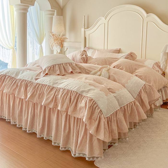 91家纺网 家纺一手货源 找家纺 网红馆（ck家纺） 2025新款全棉磨毛蕾丝边花边四件套--梵妮系列 梵妮-桃杏