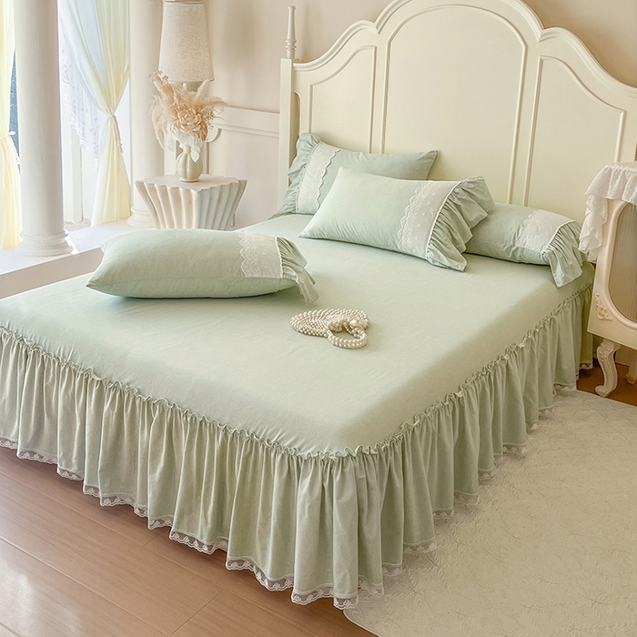 91家纺网 家纺一手货源 找家纺 网红馆（ck家纺） 2025新款全棉磨毛蕾丝边花边四件套--梵妮系列 梵妮-牛油果绿