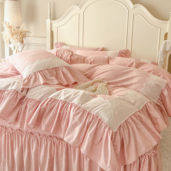 91家纺网 家纺一手货源 找家纺 网红馆（ck家纺） 2025新款全棉磨毛蕾丝边花边四件套--梵妮系列 梵妮-胭脂玉