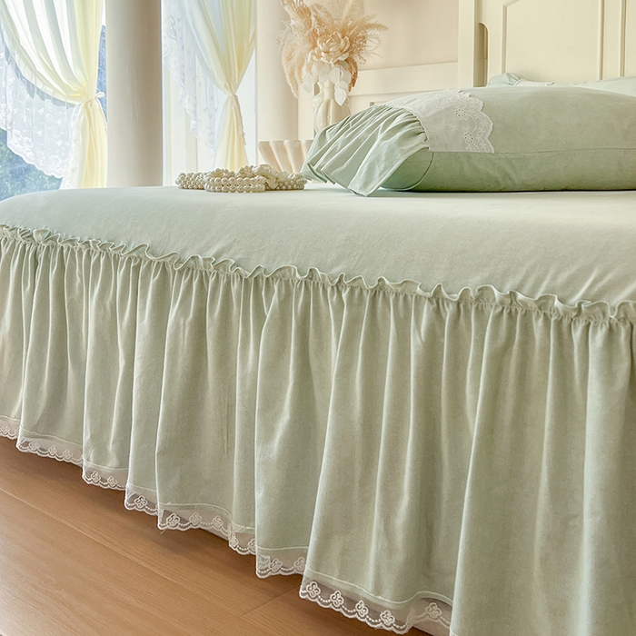 91家纺网 家纺一手货源 找家纺 网红馆（ck家纺） 2025新款全棉磨毛蕾丝边花边四件套--梵妮系列 梵妮-牛油果绿