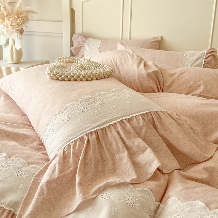 91家纺网 家纺一手货源 找家纺 网红馆（ck家纺） 2025新款全棉磨毛蕾丝边花边四件套--梵妮系列 梵妮-桃杏