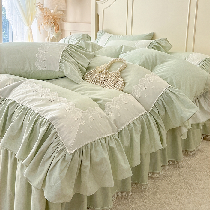 91家纺网 家纺一手货源 找家纺 网红馆（ck家纺） 2025新款全棉磨毛蕾丝边花边四件套--梵妮系列 梵妮-牛油果绿