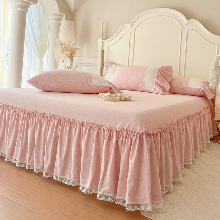 91家纺网 家纺一手货源 找家纺 网红馆（ck家纺） 2025新款全棉磨毛蕾丝边花边四件套--梵妮系列 梵妮-胭脂玉