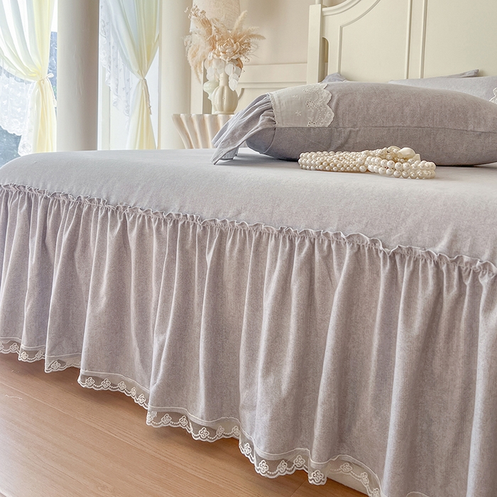 91家纺网 家纺一手货源 找家纺 网红馆（ck家纺） 2025新款全棉磨毛蕾丝边花边四件套--梵妮系列 梵妮-灰