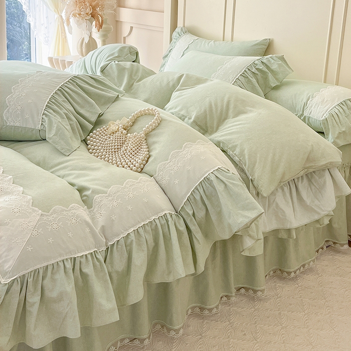 91家纺网 家纺一手货源 找家纺 网红馆（ck家纺） 2025新款全棉磨毛蕾丝边花边四件套--梵妮系列 梵妮-牛油果绿