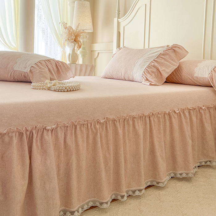 91家纺网 家纺一手货源 找家纺 网红馆（ck家纺） 2025新款全棉磨毛蕾丝边花边四件套--梵妮系列 梵妮-桃杏