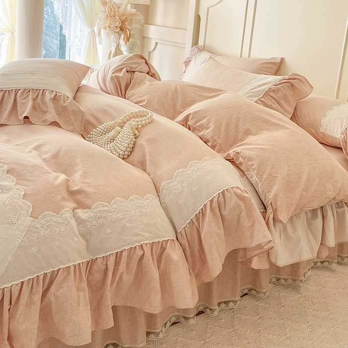 91家纺网 家纺一手货源 找家纺 网红馆（ck家纺） 2025新款全棉磨毛蕾丝边花边四件套--梵妮系列 梵妮-桃杏