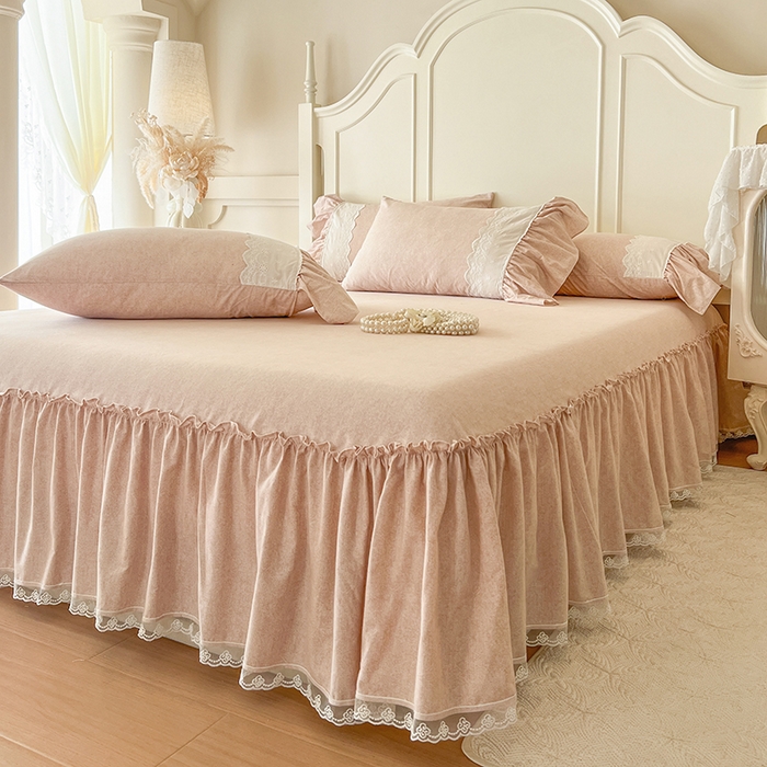 91家纺网 家纺一手货源 找家纺 网红馆（ck家纺） 2025新款全棉磨毛蕾丝边花边四件套--梵妮系列 梵妮-桃杏