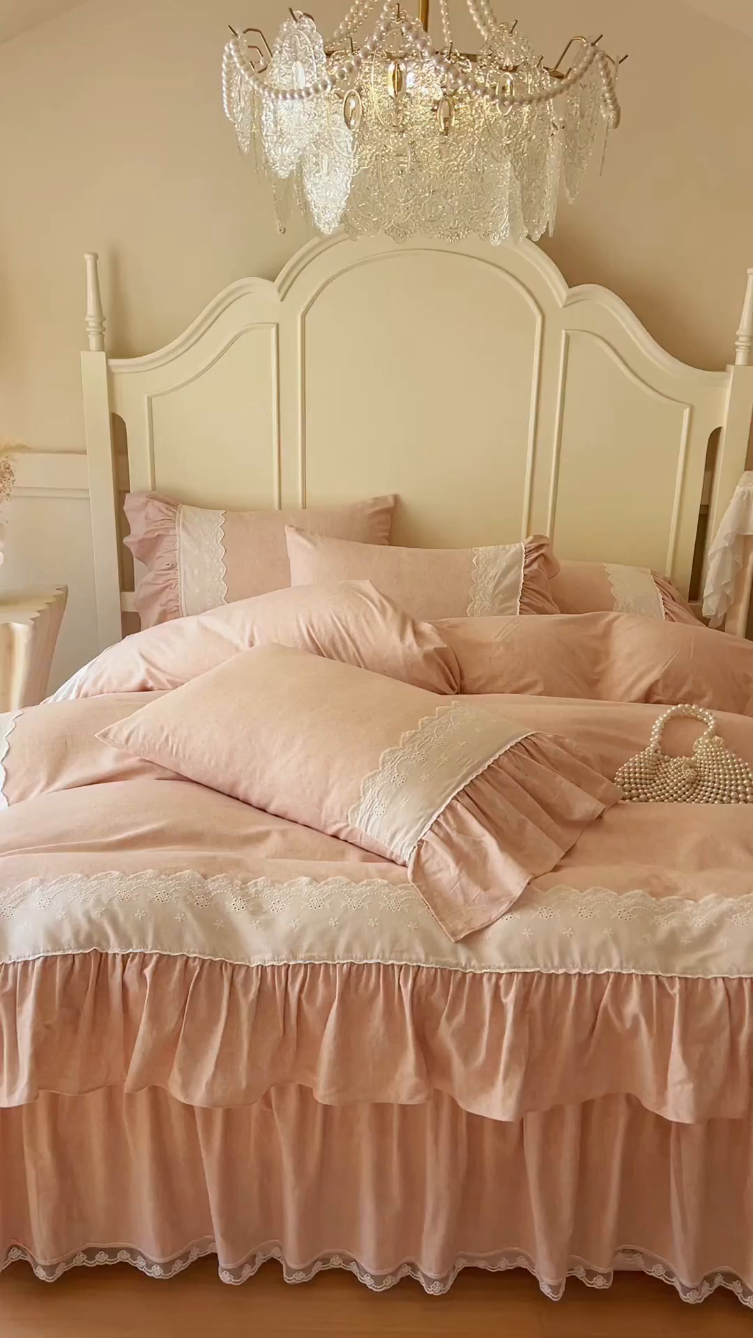 91家纺网 家纺一手货源 找家纺 网红馆（ck家纺） 2025新款全棉磨毛蕾丝边花边四件套--梵妮系列 梵妮-桃杏