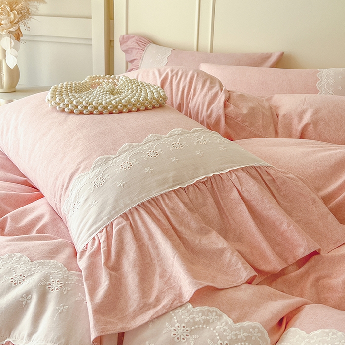 91家纺网 家纺一手货源 找家纺 网红馆（ck家纺） 2025新款全棉磨毛蕾丝边花边四件套--梵妮系列 梵妮-胭脂玉