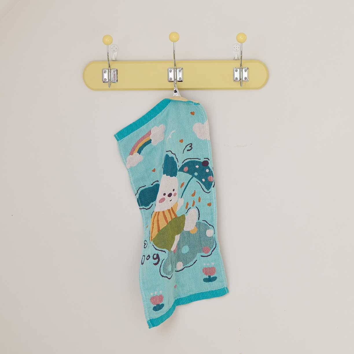 91家纺网 家纺一手货源 找家纺 沐瑟家纺 2025新款全棉纱布儿童卡通小毛巾 彩虹狗 组合