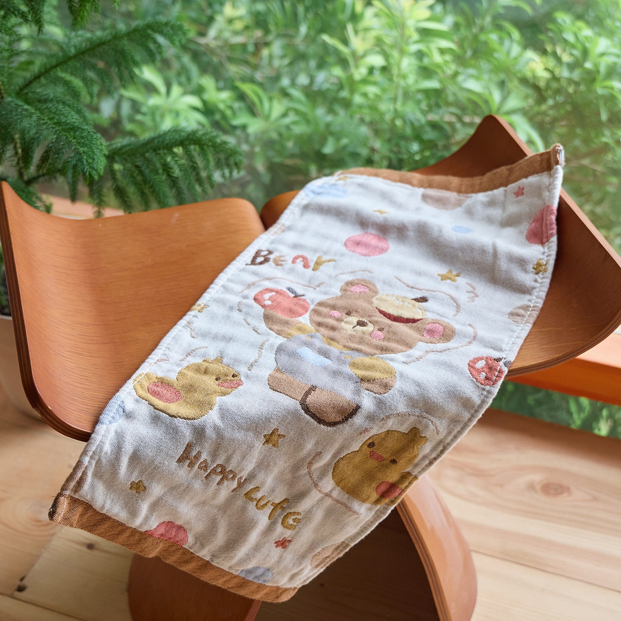 沐瑟家纺 2025新款全棉纱布儿童卡通小毛巾 平果熊 25*50cm/条