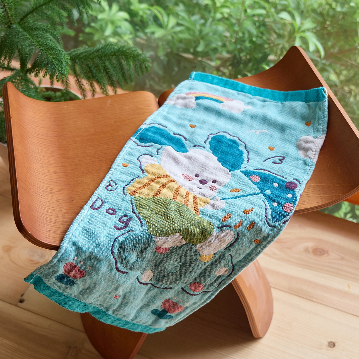 沐瑟家纺 2025新款全棉纱布儿童卡通小毛巾 彩虹狗 25*50cm/条