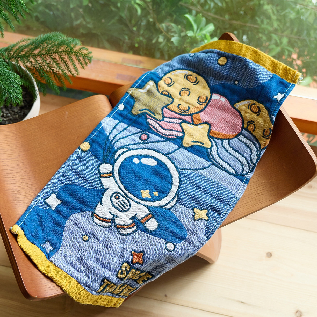 91家纺网 家纺一手货源 找家纺 沐瑟家纺 2025新款全棉纱布儿童卡通小毛巾 宇航员 组合