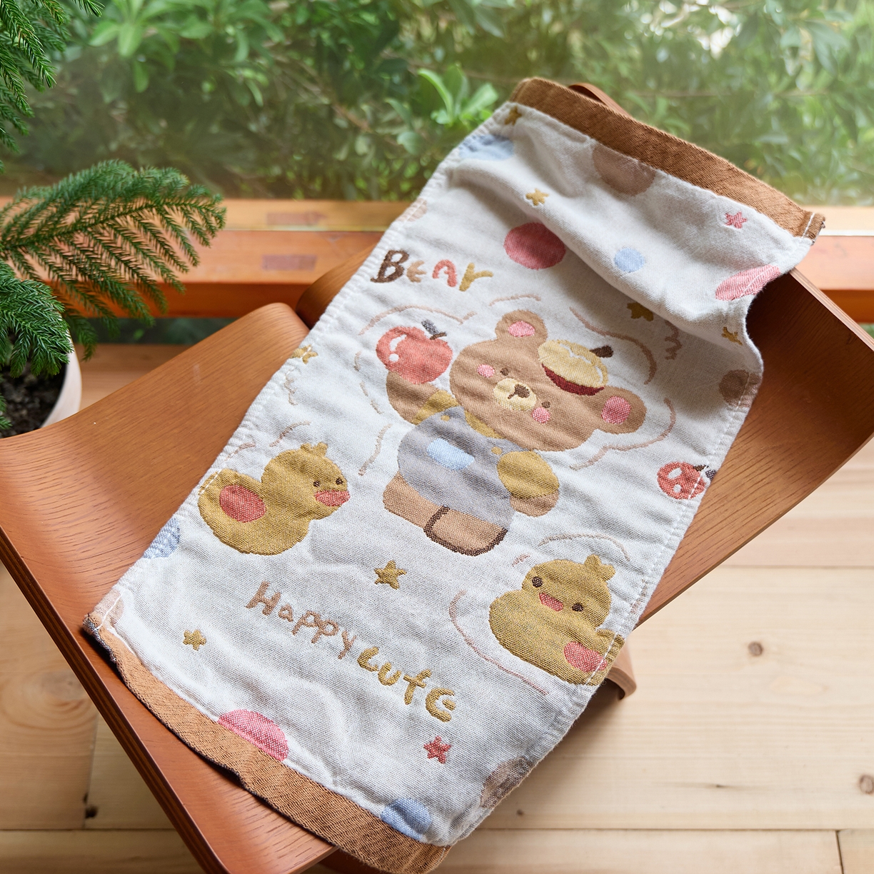 91家纺网 家纺一手货源 找家纺 沐瑟家纺 2025新款全棉纱布儿童卡通小毛巾 平果熊 组合