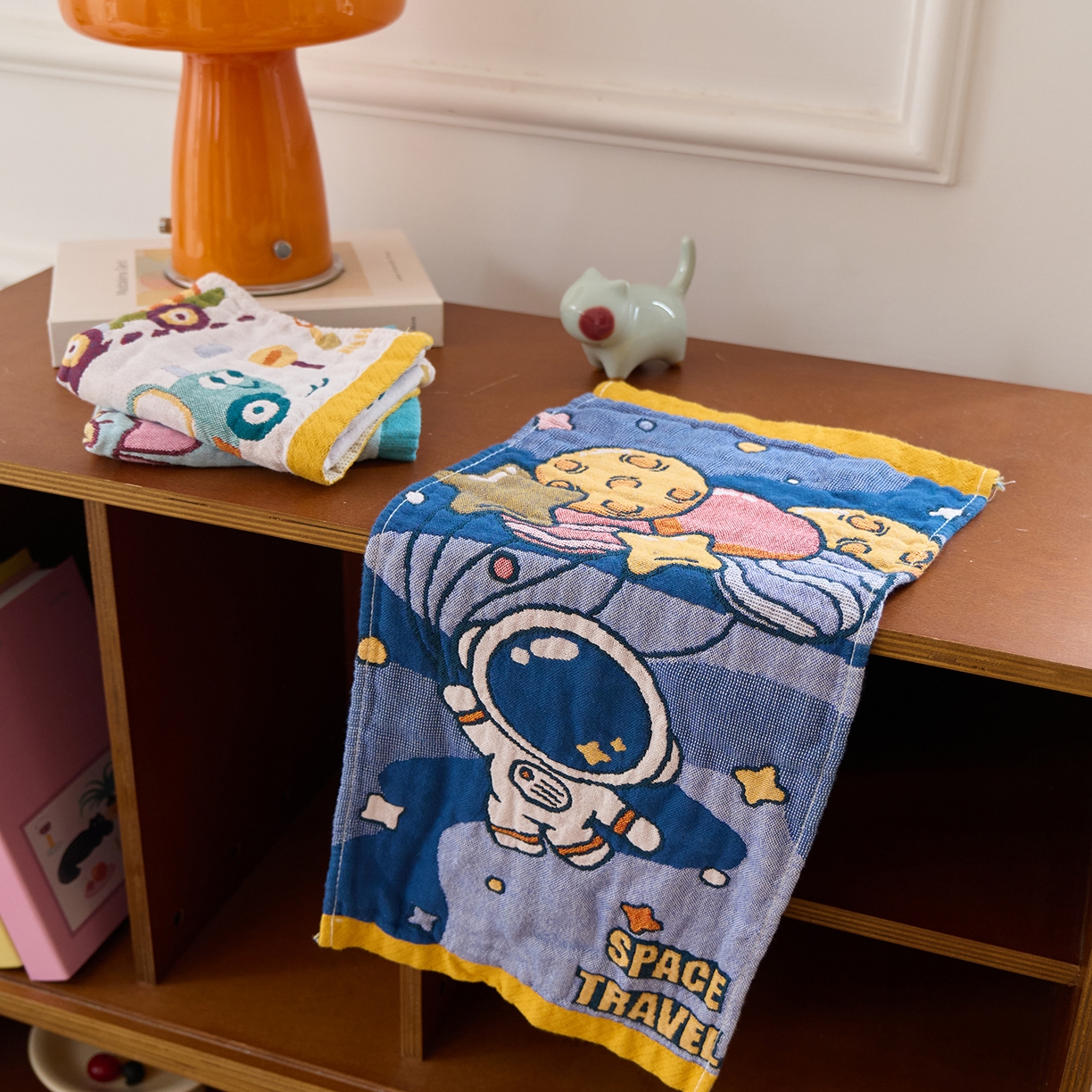 91家纺网 家纺一手货源 找家纺 沐瑟家纺 2025新款全棉纱布儿童卡通小毛巾 宇航员 组合