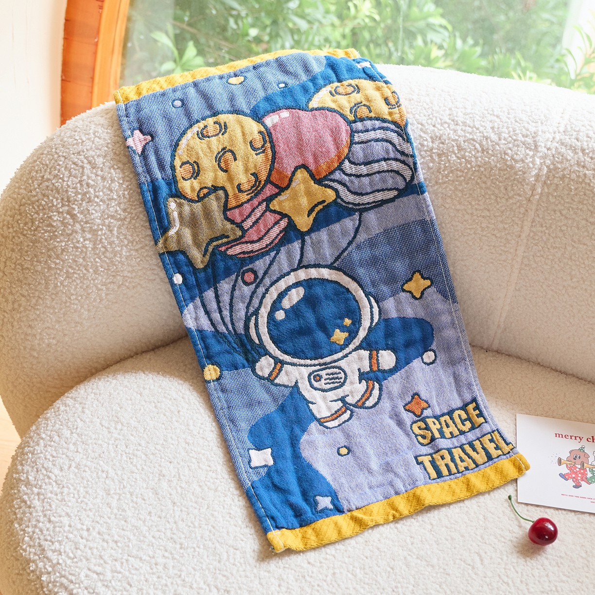 91家纺网 家纺一手货源 找家纺 沐瑟家纺 2025新款全棉纱布儿童卡通小毛巾 宇航员 25*50cm/条